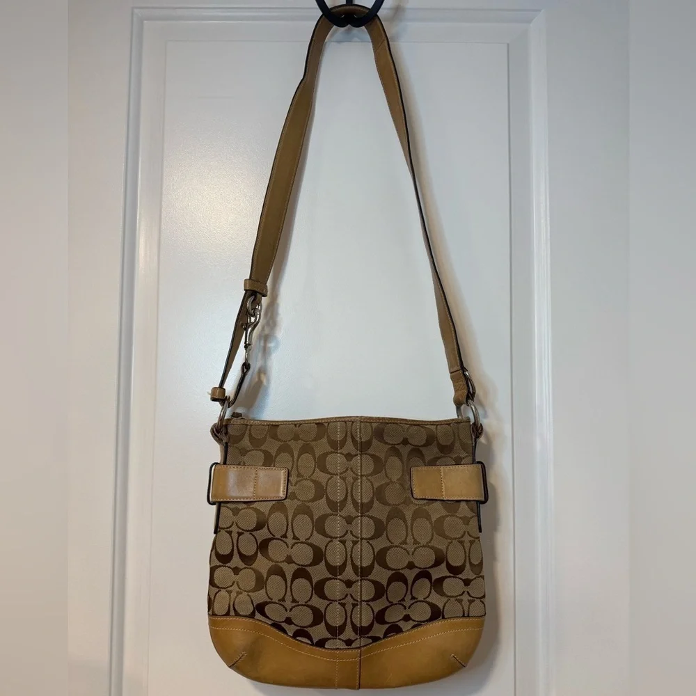 Coach Tan and Brown Signature Shoulder Bag